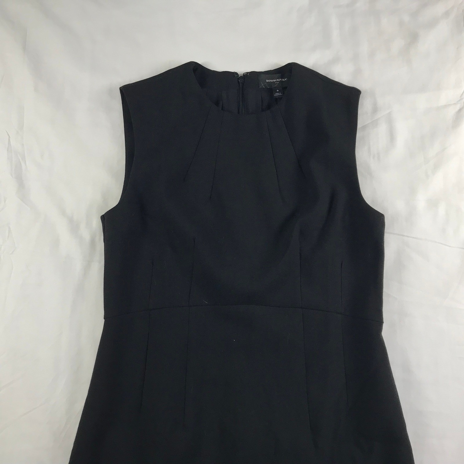 Banana Republic Womens Black Sleeveless Pleated Neck A-Line Sheath Dress Sz 6