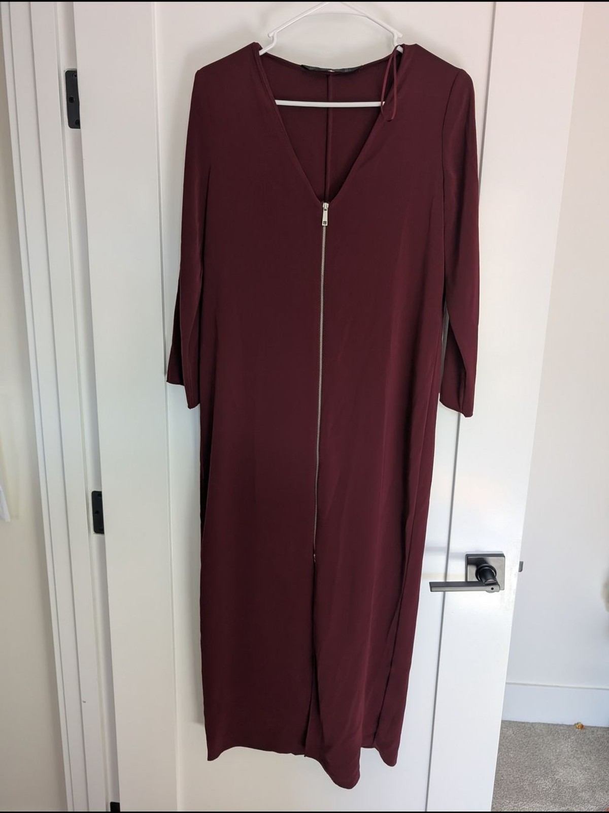 Zara Burgundy Zip-Front Maxi Dress, S