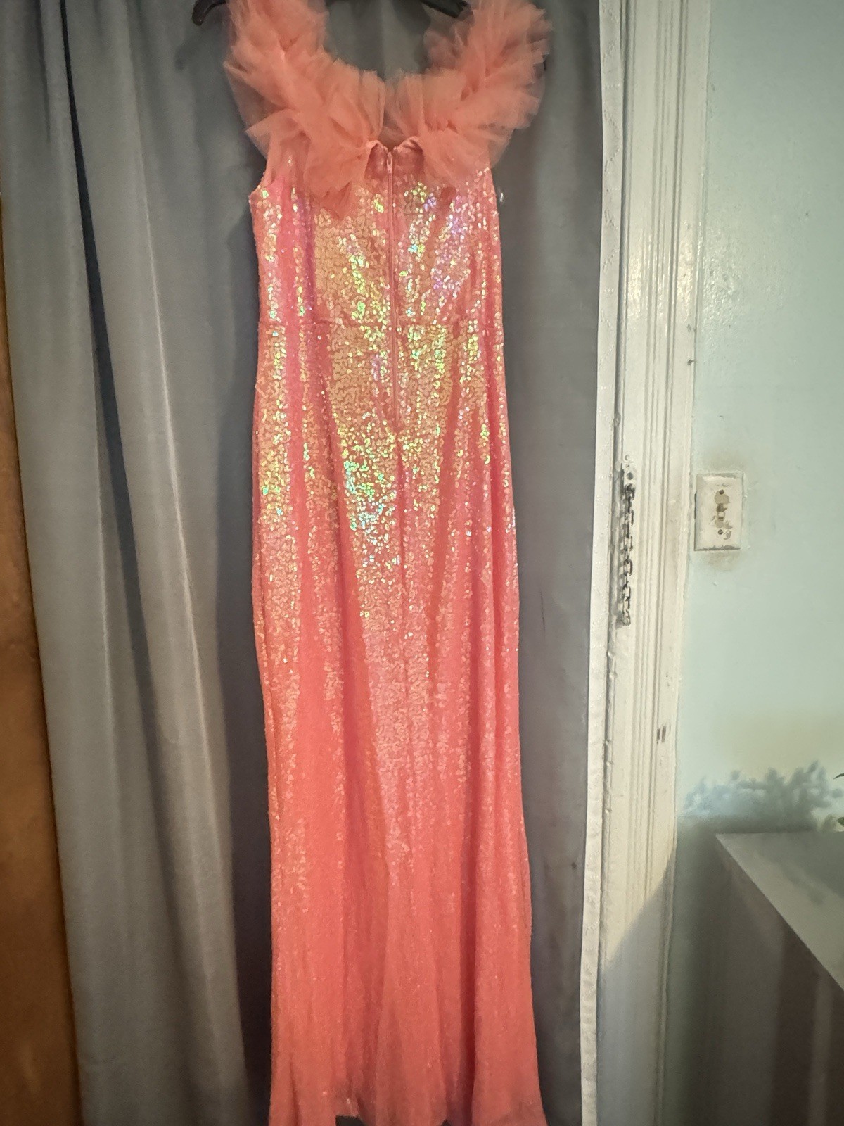 Womens Salmon Sequin Party Formal Dress size 12 with high split