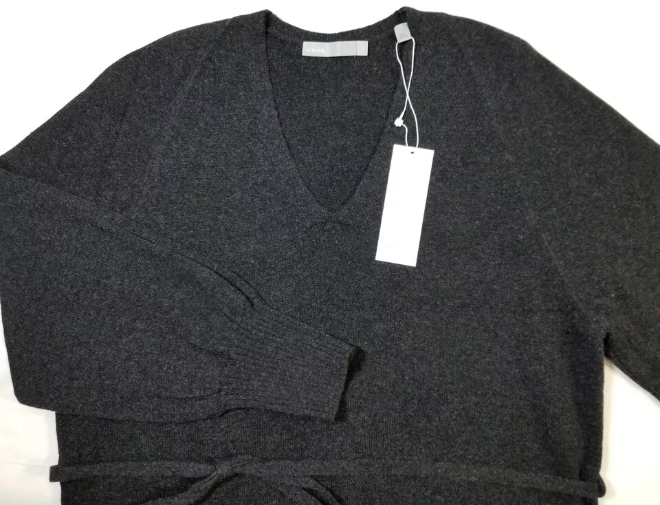 NWT Vince Wool Cashmere Blend Knit Midi Dress in Dark Grey Size S $395