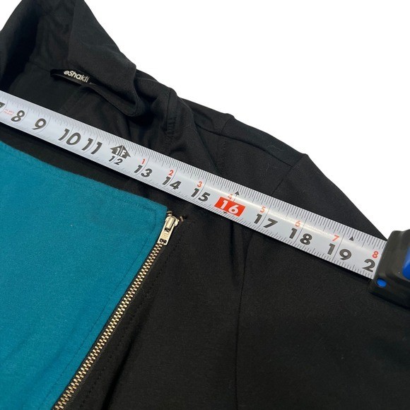 eShakti Custom Black Teal Colorblock Asymmetrical Zipper Dress Women Size 14
