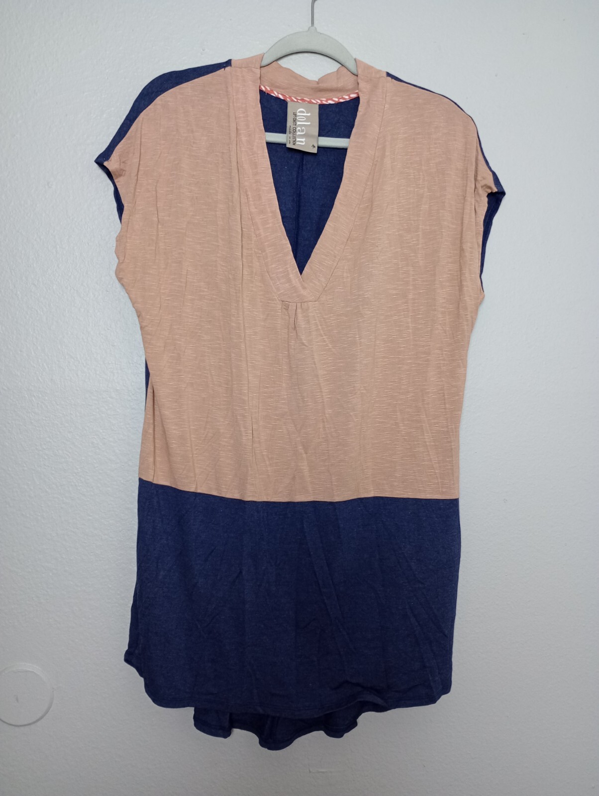 Dolan Left Coast Collection Womens Medium Navy Tan Colorblock Pocket Tunic Dress
