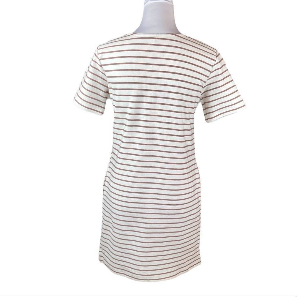 Wishlist Off-White And Taupe Stripe Short Sleeve Dress, Size S