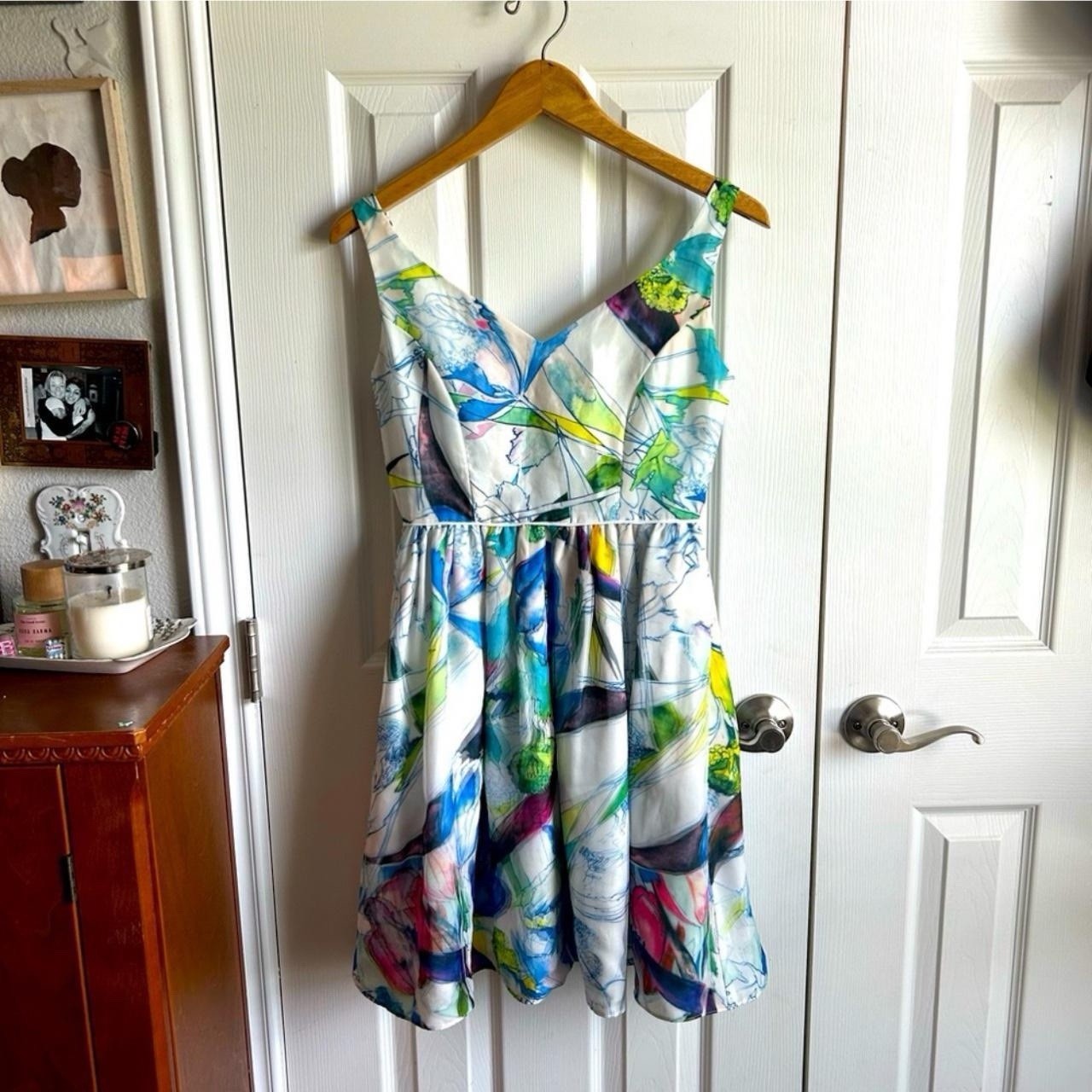 Everly Multicolor Fit & Flare Tea Length Floral Watercolor Abstract Dress