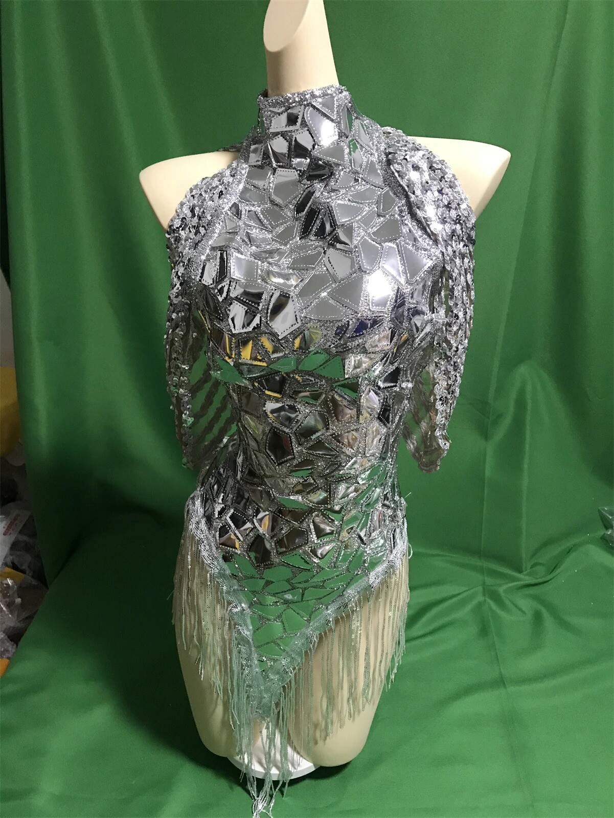 Silver Sequin Tassel Dress Dance Singer Costume Festival Drag Queen Outfit