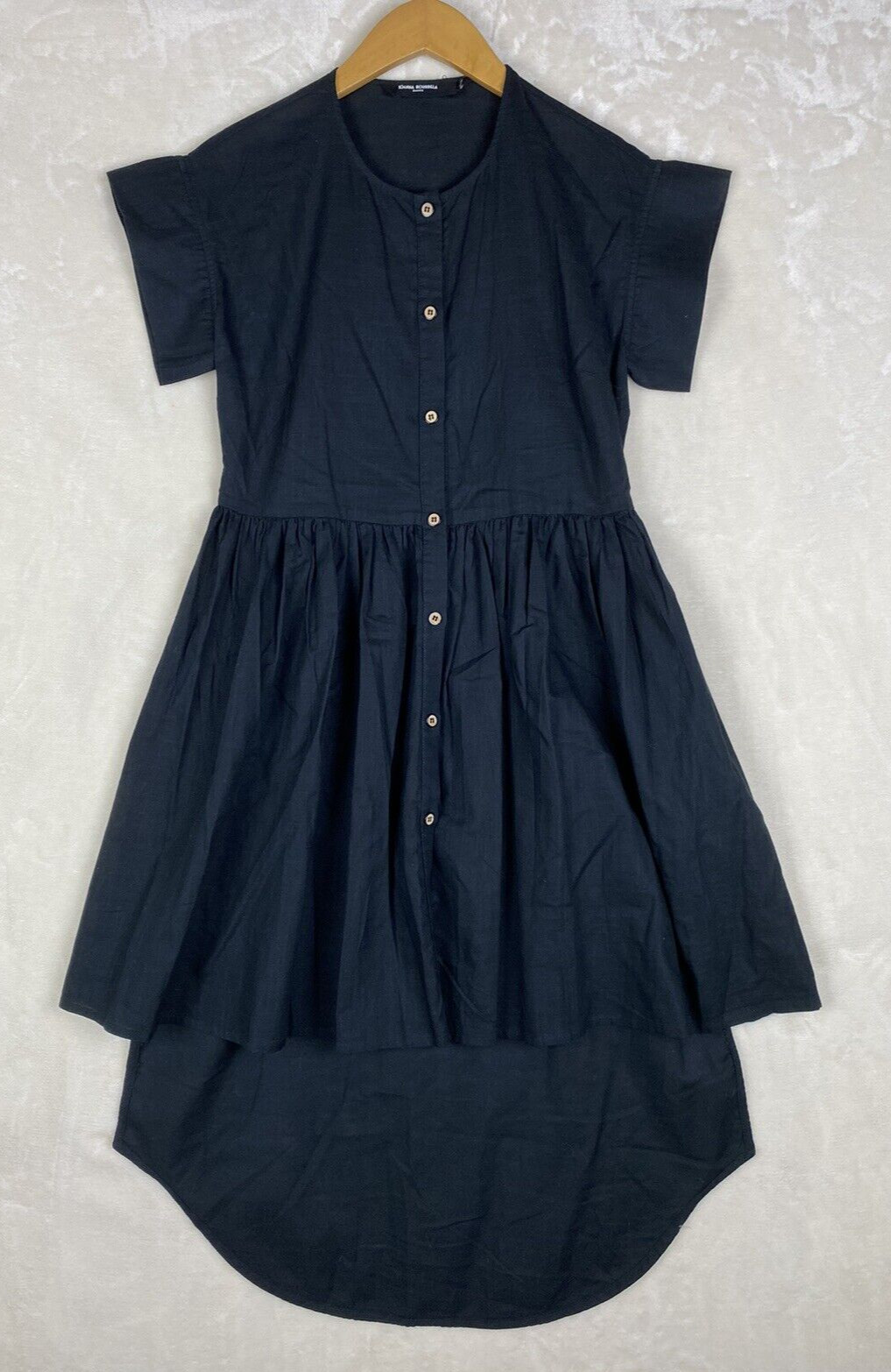 ioanna kourbela Shirt Dress Small High Low pockets 100%Cotton gothic minimalist