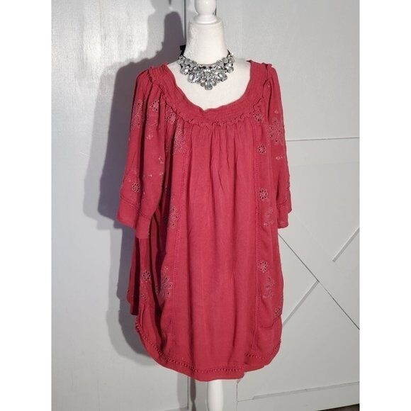 CATO EST. 1946 TUNIC DRESS COLOR RED 3/4 SLEEVE 100% RAYON SIZE XL