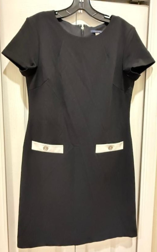 Tommy Hilfiger Black Dress w/ Faux White Pockets and Button Accents-Size 10-Fast