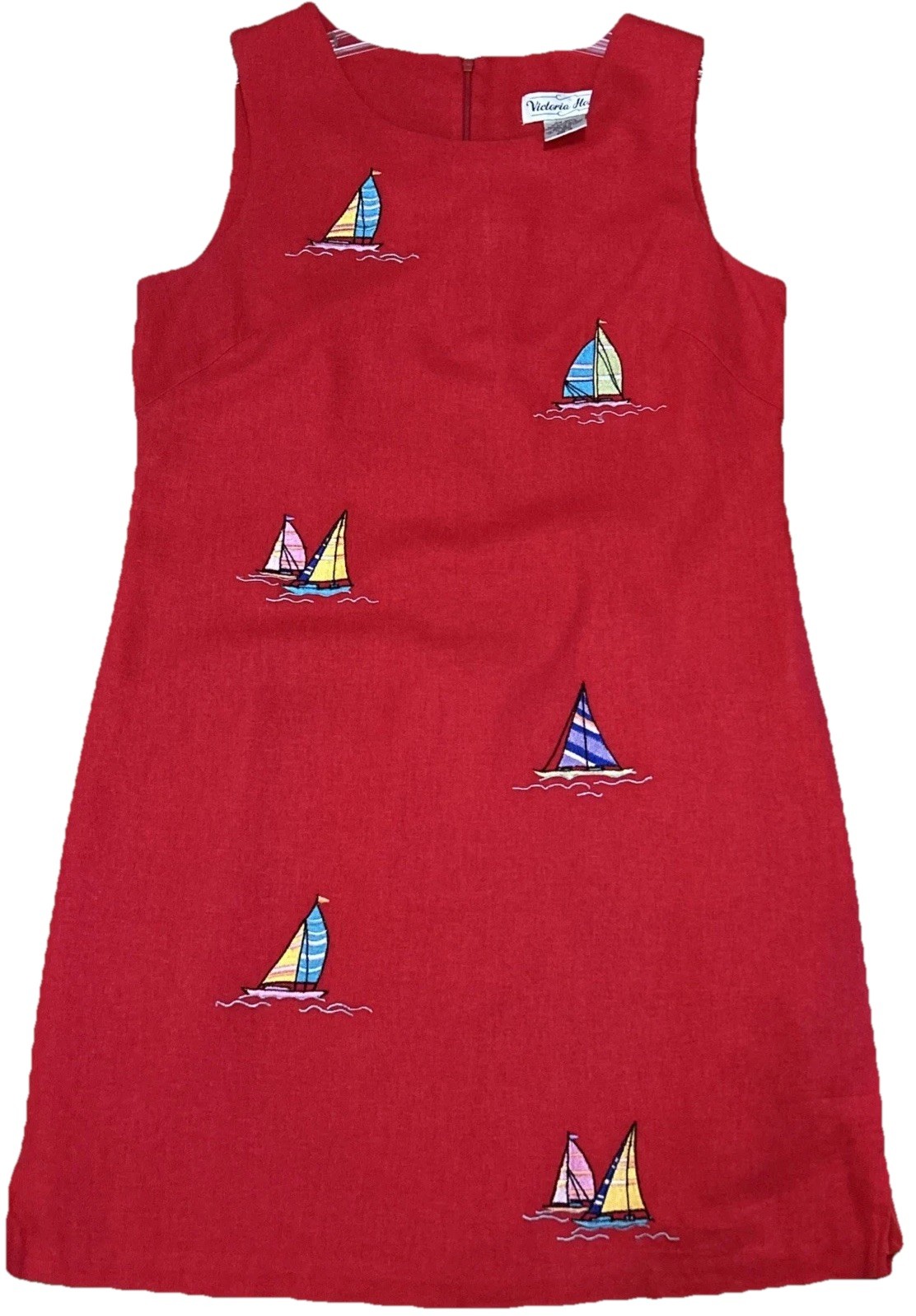 Vintage Victoria Holly Size 12 Red Linen Blend Sailboat Shift Beach Nautical