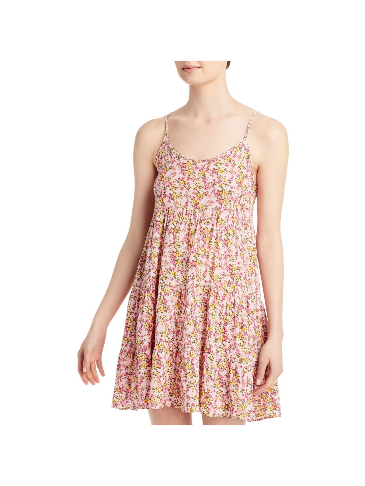 AVA & ESME Womens Short Dress Pleated Spaghetti Strap Scoop Neck Tiered Tank