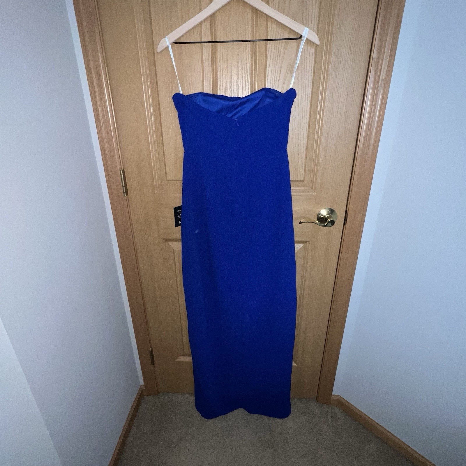 Lulus Extravagant Persona Blue Strapless Cutout Column Maxi Dress Small NWT