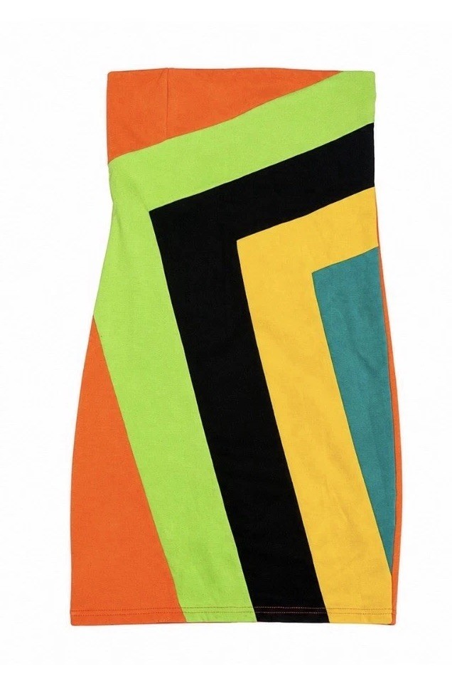 Women’s Colorblock geometry Mini dress Multicolor Green Black Yellow Blue Size M