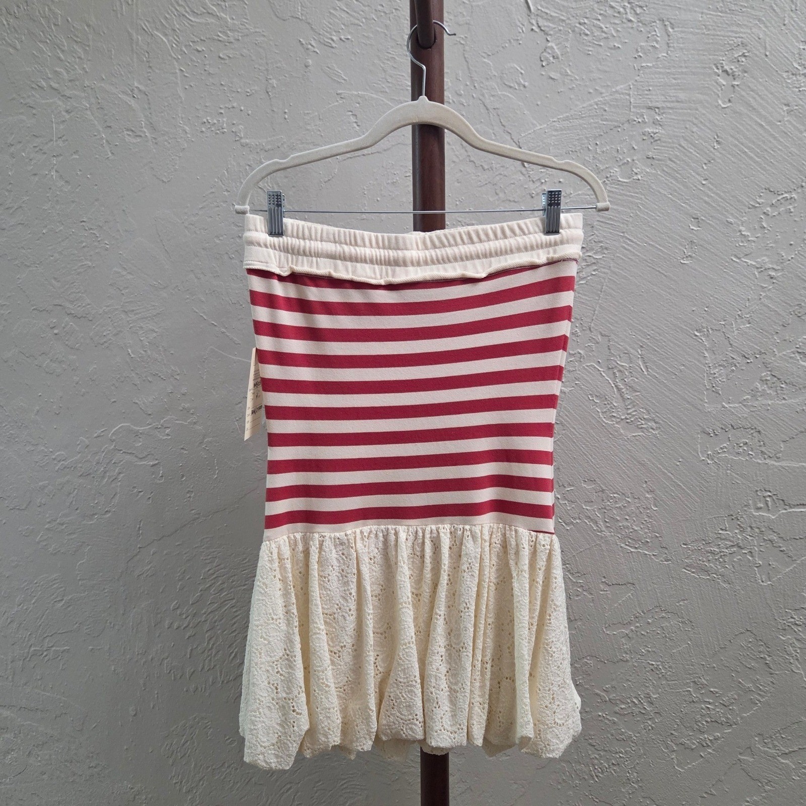 D235. Striped Strapless Bubble Hem Mini Dress