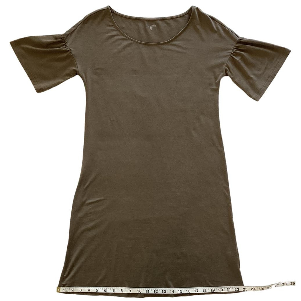 Garnet Hill Ruffle Short Sleeve Stretch Knee Length Knit Dress Brown Size XSmall