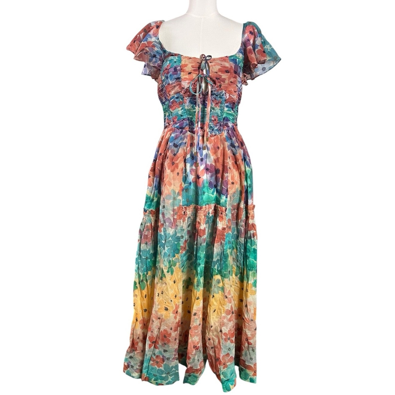 Free People Sunshine Maxi Dress in Soft Tropical Combo Size Medium NWT