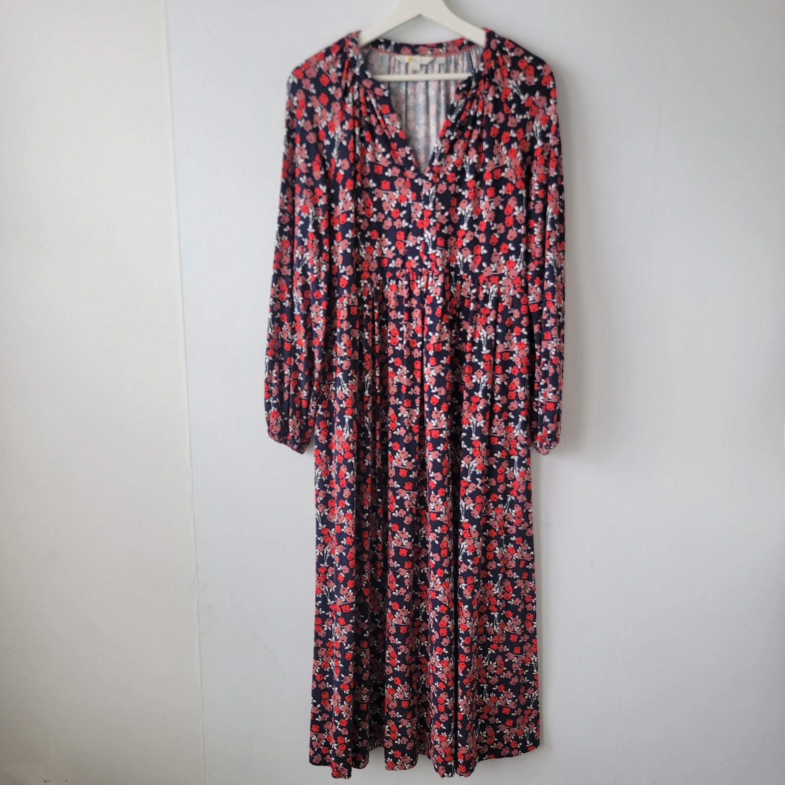 Boden women’s Willow Red Floral Jersey Midi Dress size 6L Boho Cottagecore