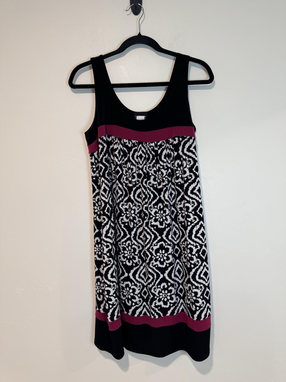 En Focus Studio Sleeveless Fit Flare Dress Size 14 Black White Pink Stretch