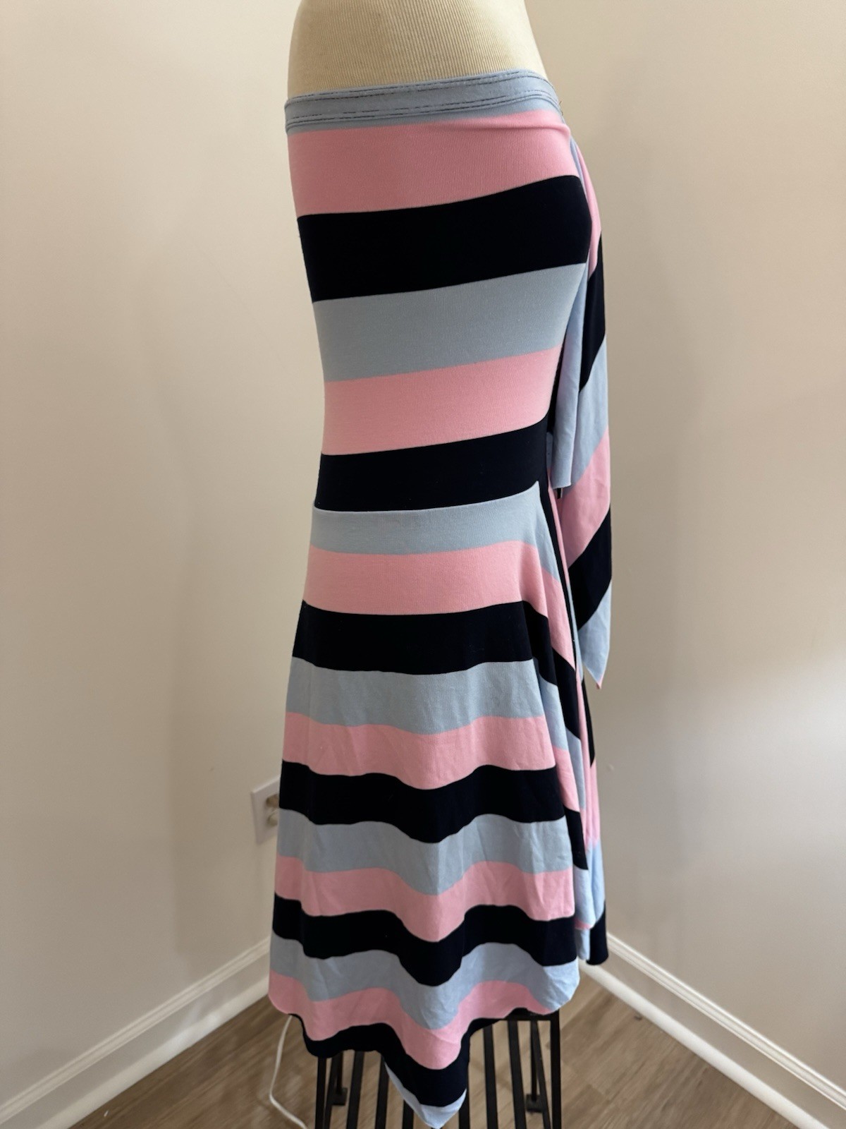 Tiffany Alana Strapless Pink Blue Black Striped Dress Sleeveless M/L Vintage Y2K