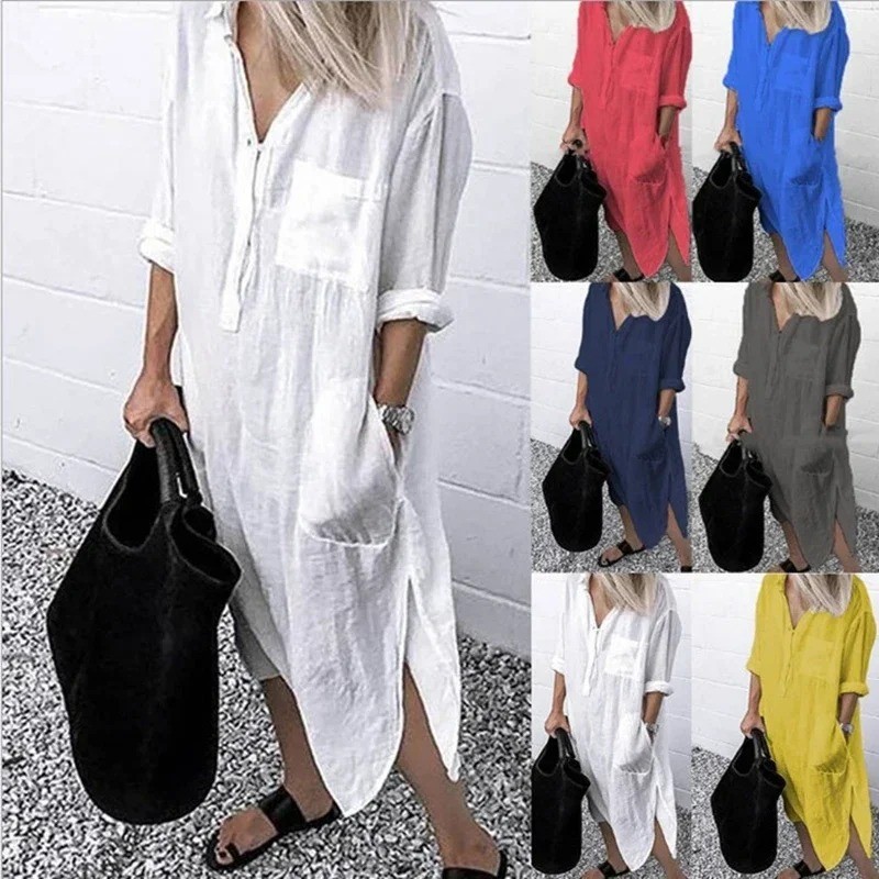 2025 Spring and Summer New Elegant Solid Color Split Women Dress Simple and Comf