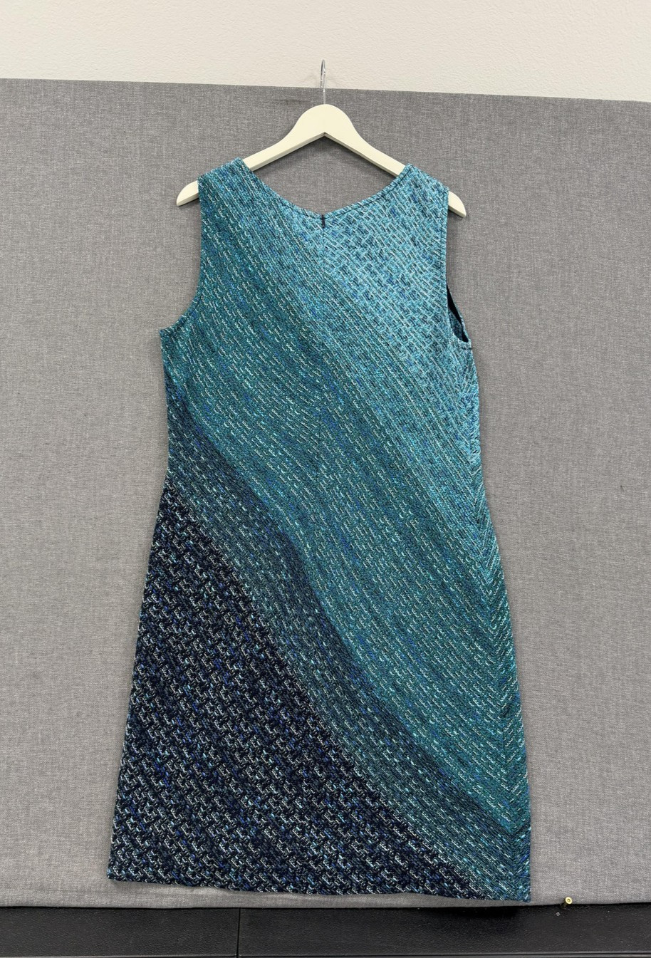 St. John Dress Womens 16 Blue Colorblock Teal Sheath Sleeveless Lined Tweed