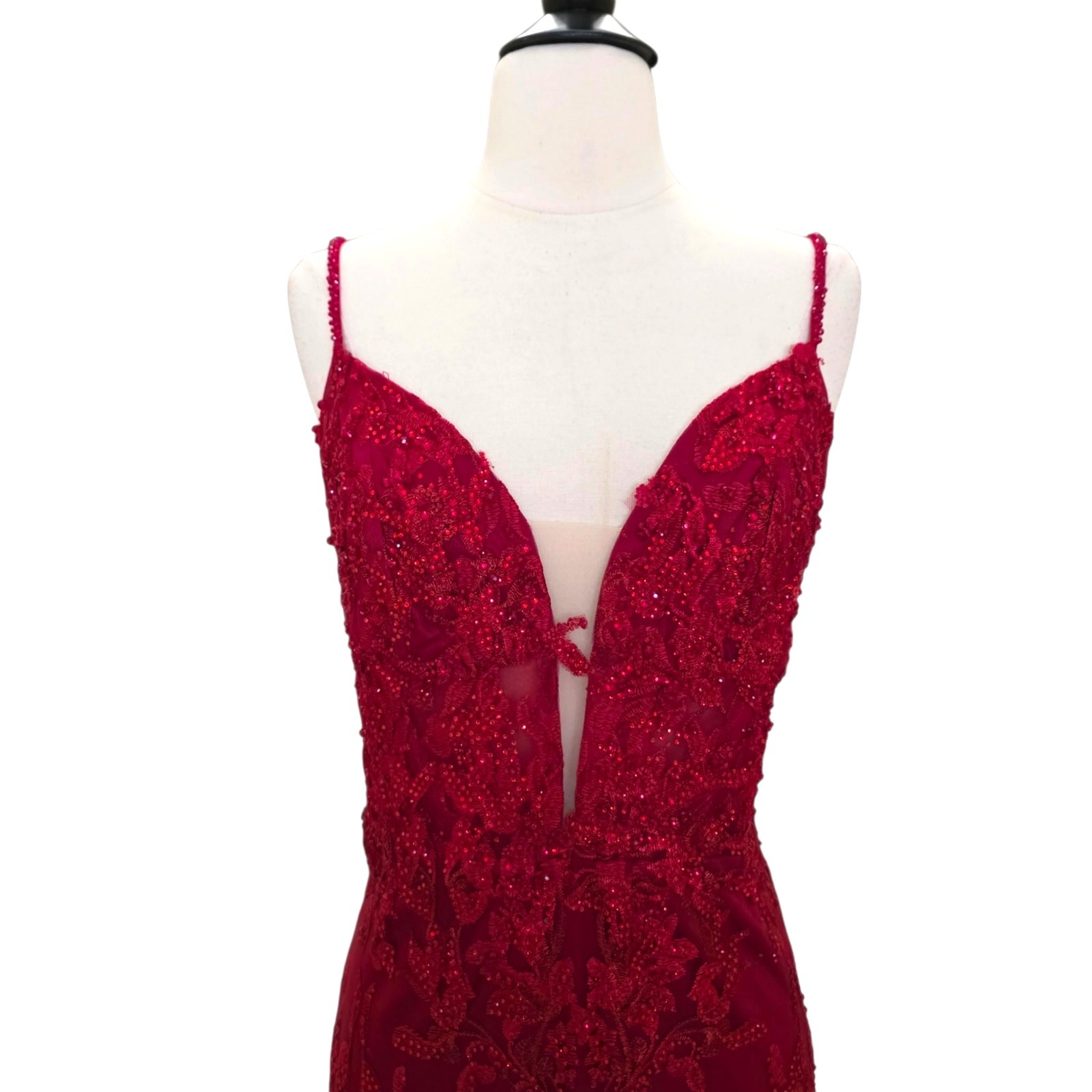 Mac Duggal 20330 Red Beaded Formal Dress Embroidered Evening Gown Maxi 12