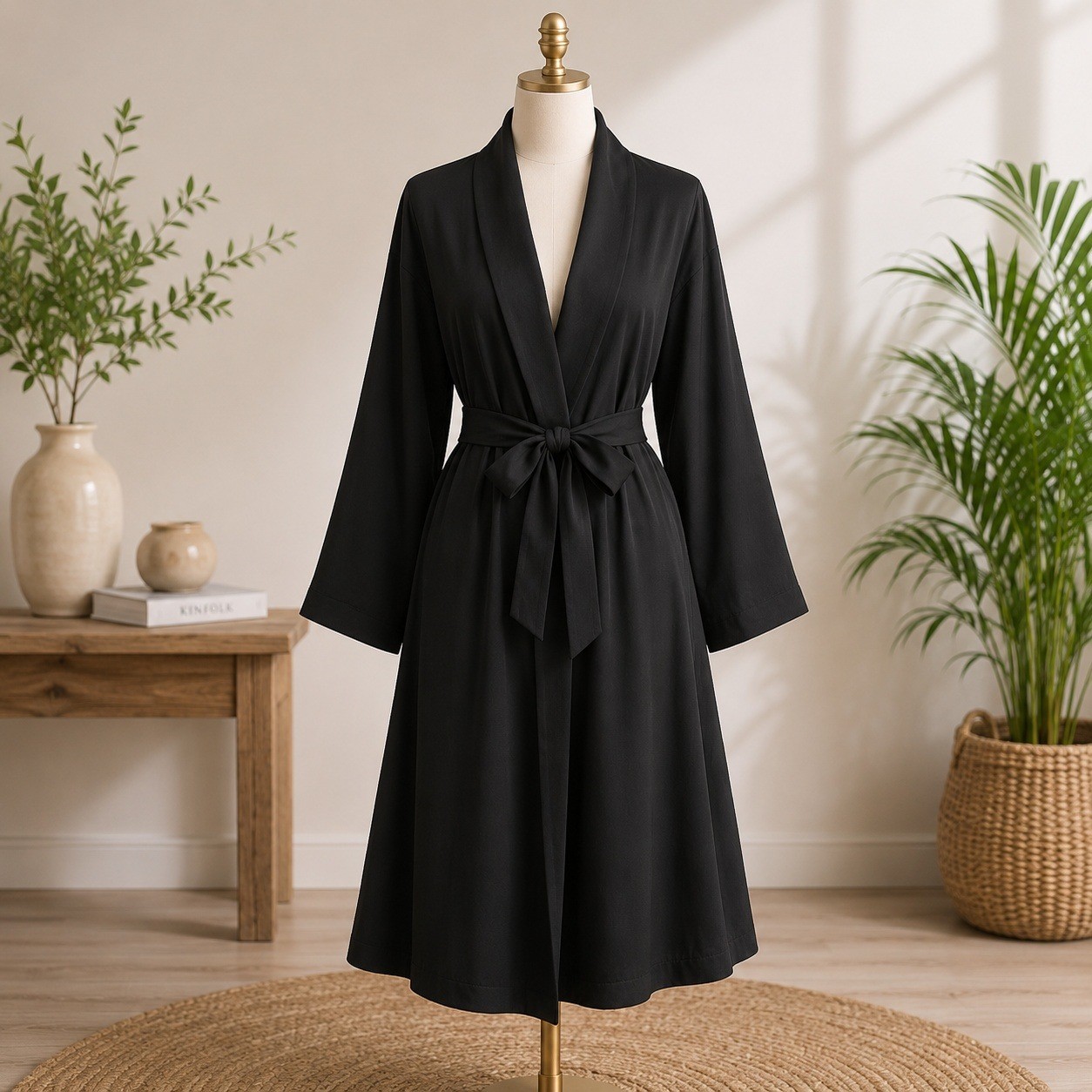 Dennis by Dennis Basso Black Long Sleeve Wrap Dress Shawl Collar Midi Small