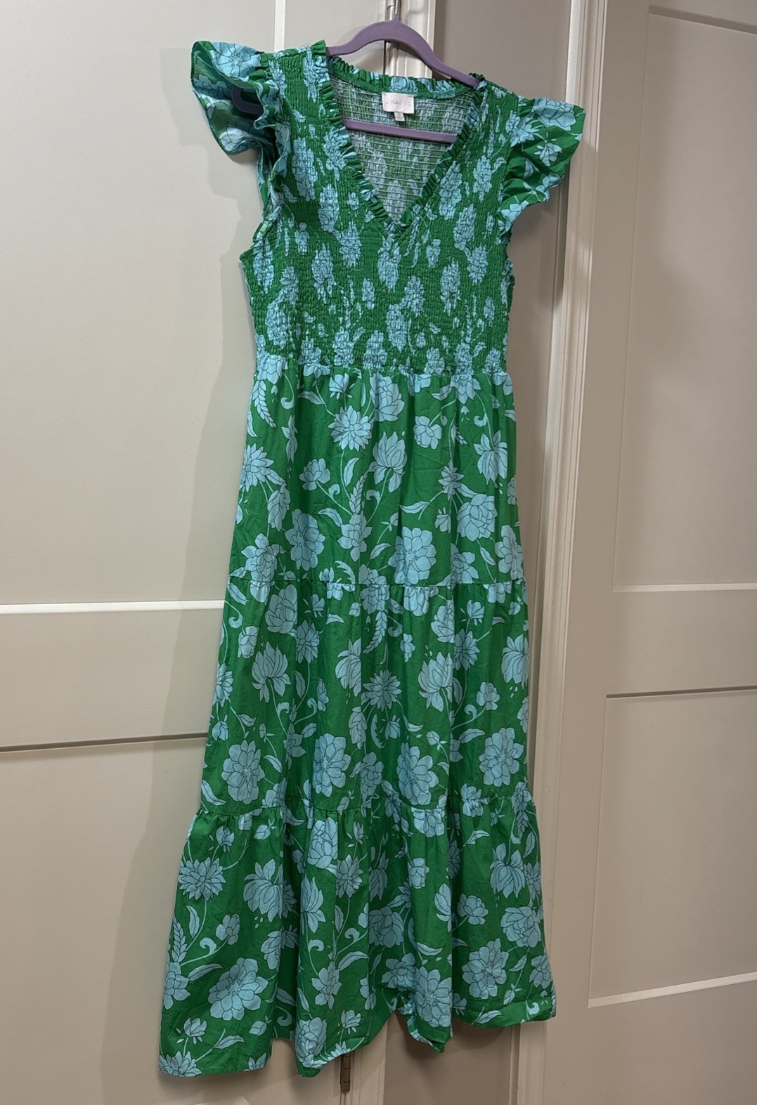 SUGARLIPS Waterlilly Floral Sunfire Smocked Bodice Tiered Midi Dress XL