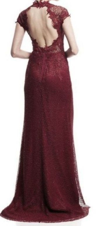 NEW ALBERTO MAKALI $999 BORDEAUX OPEN BACK LACE EVENING GOWN DRESS SZ 10