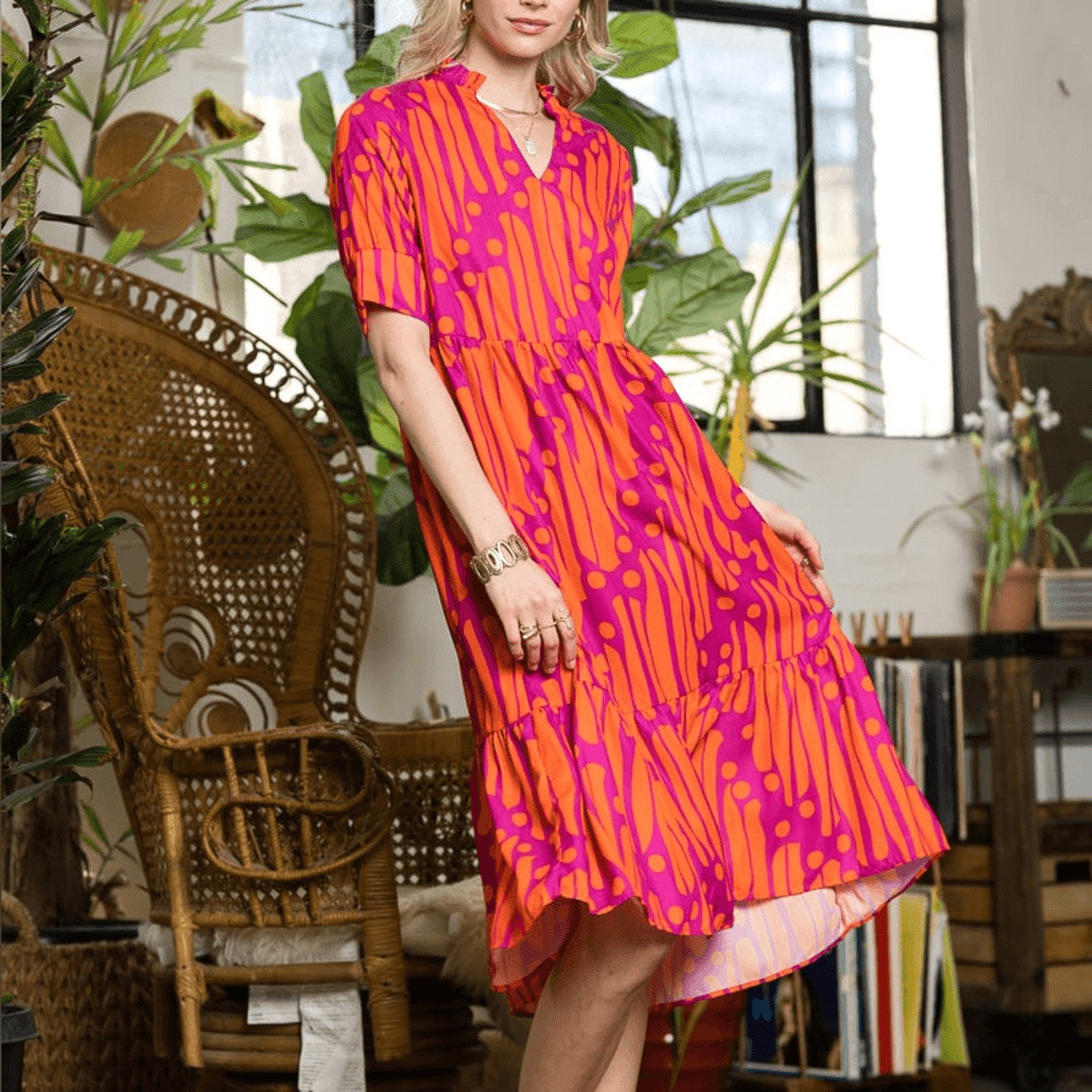 Collection by Cezele Orange & Purple Marmalade Dye Print Casual Long Midi Dress