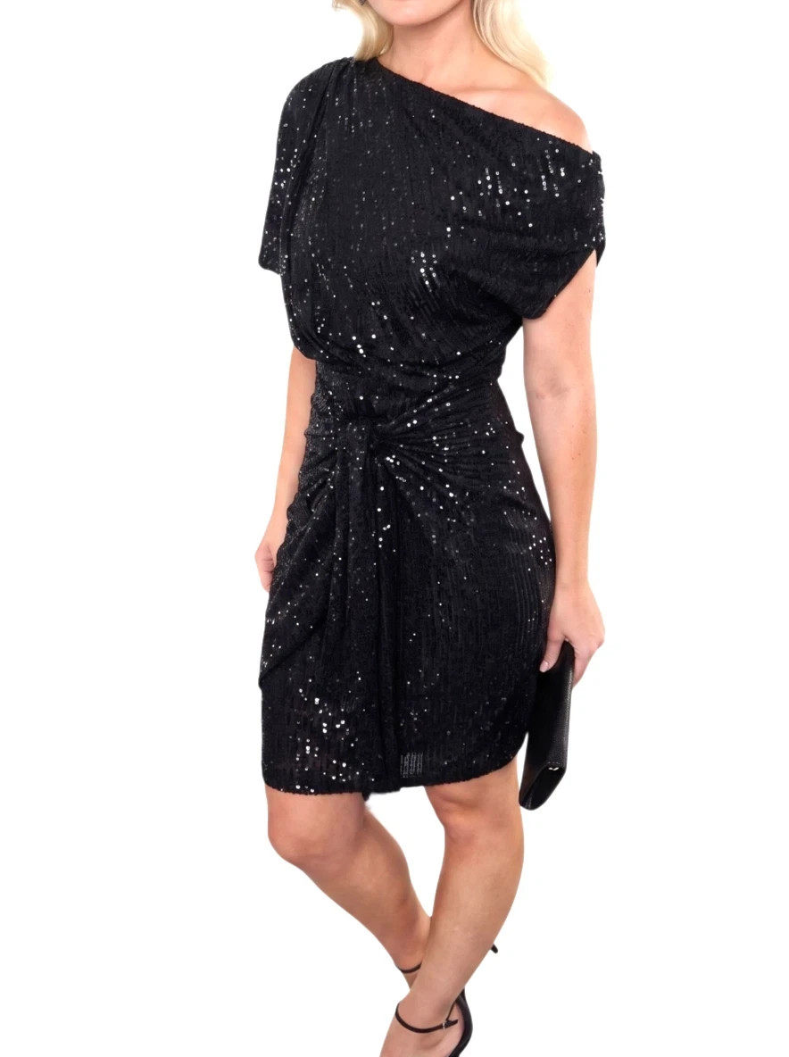 NEW Grace Karin Black Sequin 1-Shoulder Cocktail Dress Sz XL Party Girl Glam