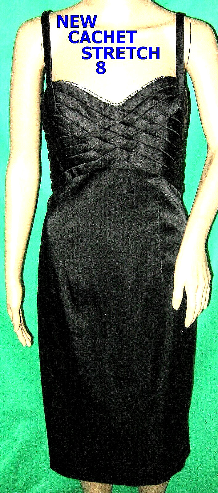 NEW 8 black CACHET satin RHINESTONE crystal bling pencil evening empire dress