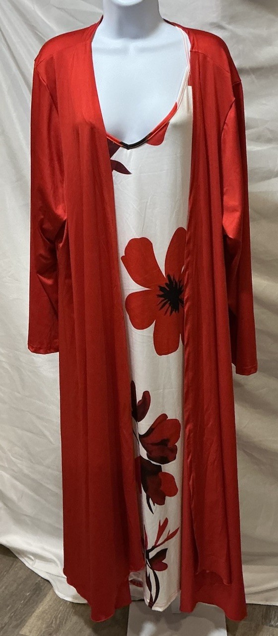 Women’s Plus Size 2 Piece Sling Dress And Cardigan Red White 5XL S06222
