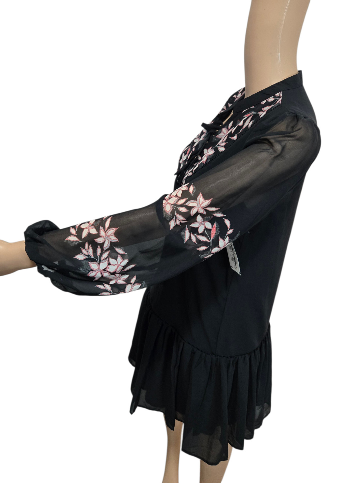 Halogen small black sheer sleeve long sleeve dress vneck *has snag