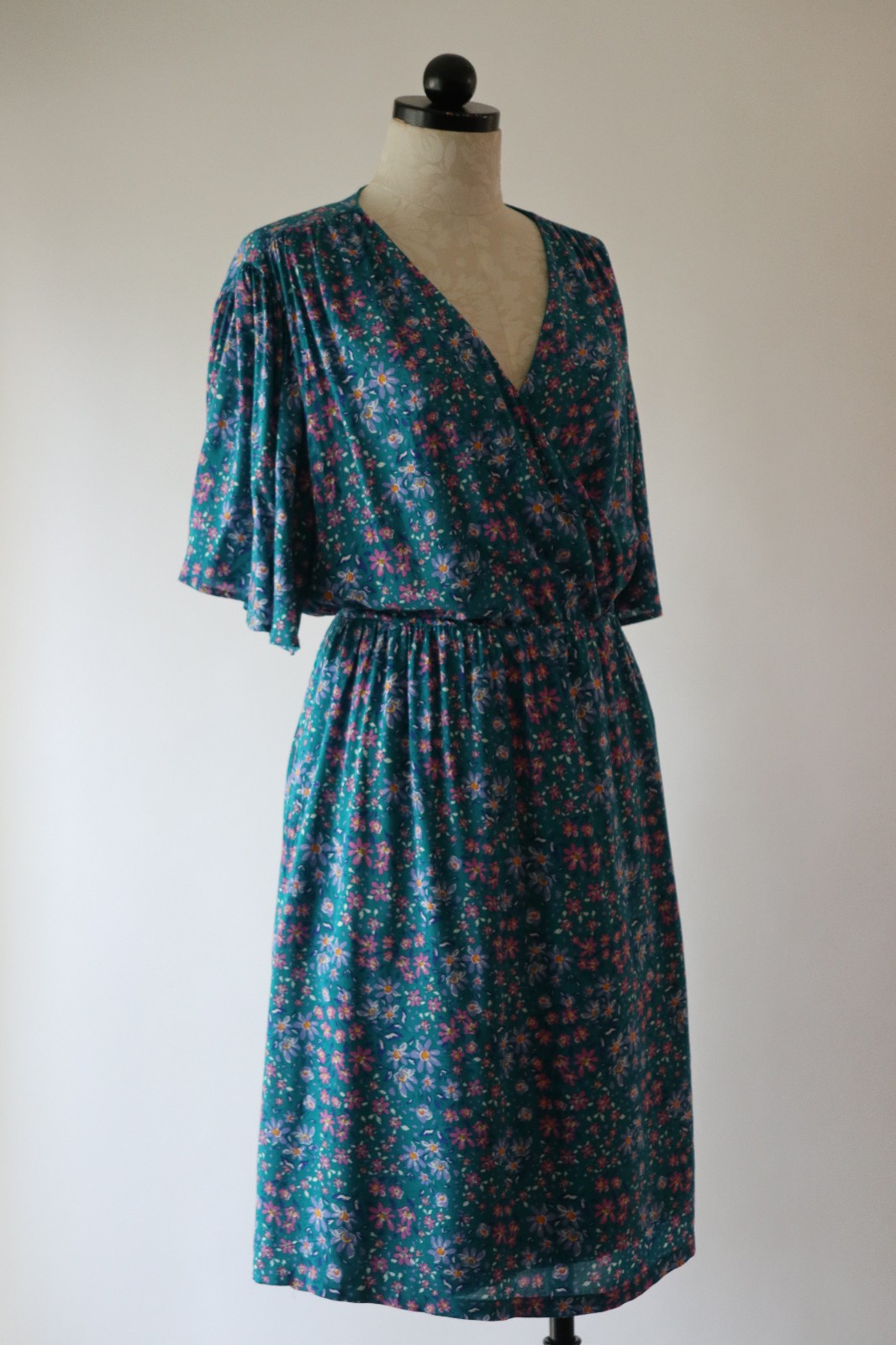 Draper James RSVP Teal Green Floral Short Batwing Sleeve Wrap Dress Women XXL