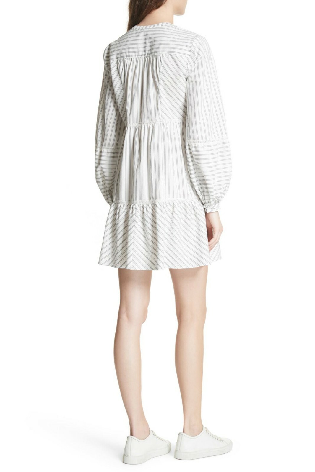 JOIE Porcelain White Stripe Lace Marison A-Line Ruffle Poplin Cotton Dress 8 = M