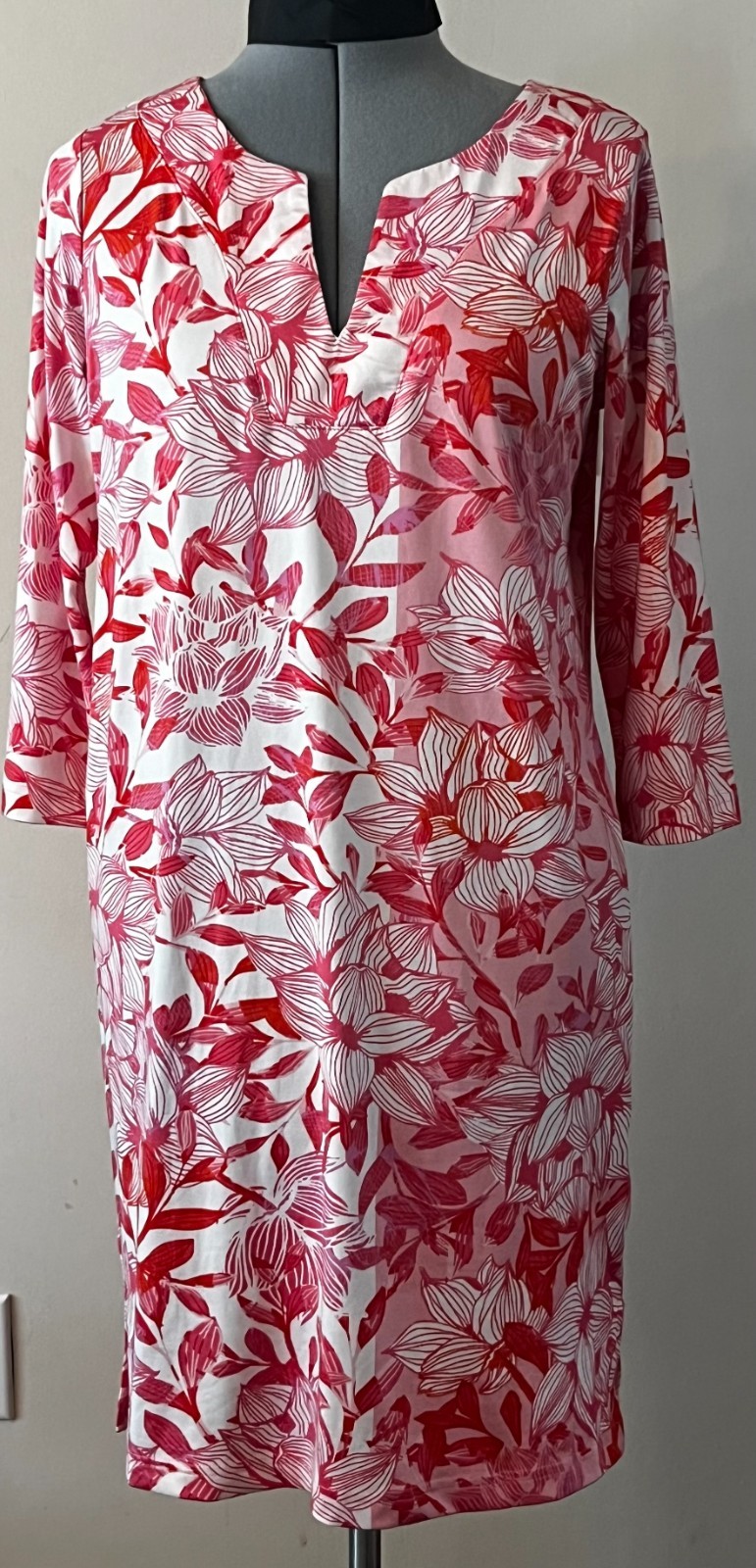 Caribbean Joe Sun Dress- UPF 50+ Sun Protection, polyester pink + white, NWOT