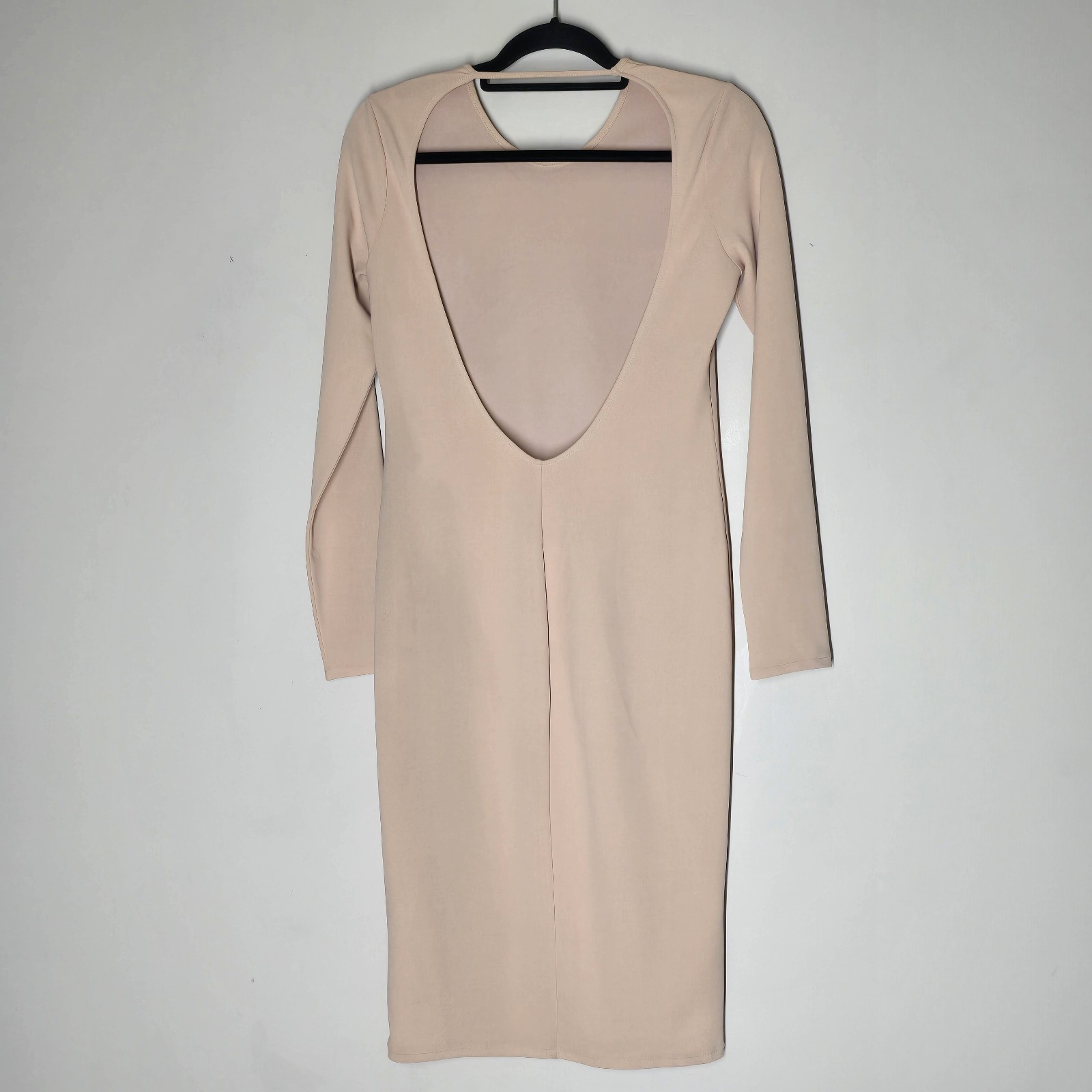 ZARA Nude Open Back Fitted Stretch Midi Dress NWT Womens L