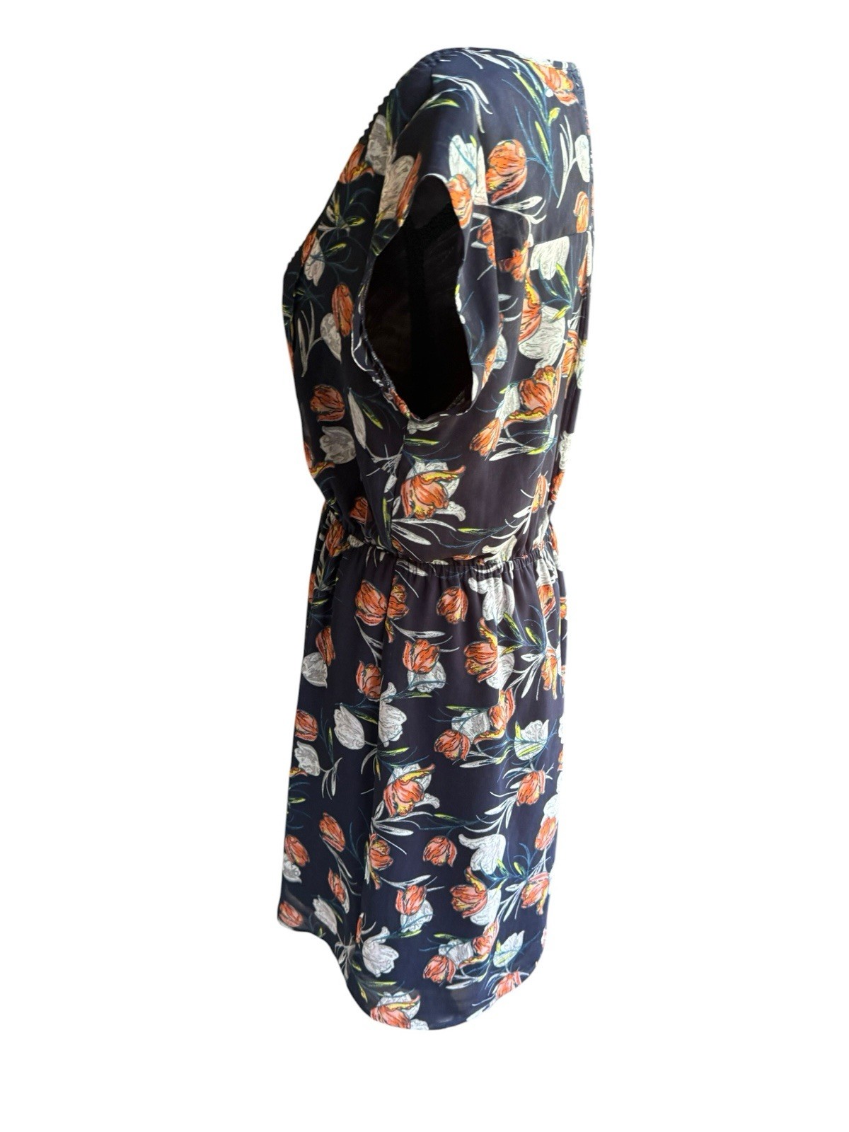 Daniel Rainn Womens Medium Floral Tunic Dress Navy Orange Crochet Trim
