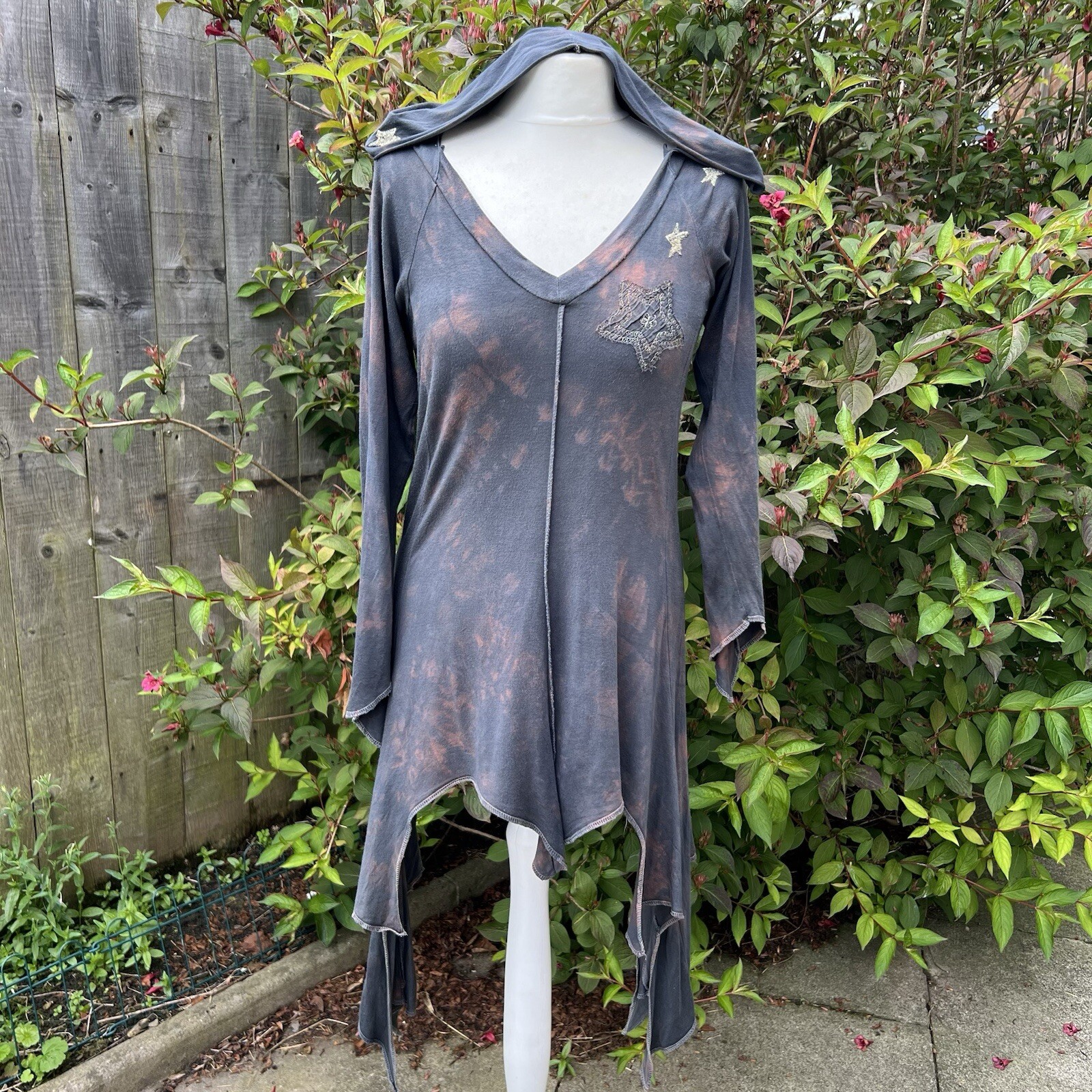 Gringo Tie Dye Pixie Star Tunic Top Dress Hoodie Hippie Boho Asymmetric Hem S