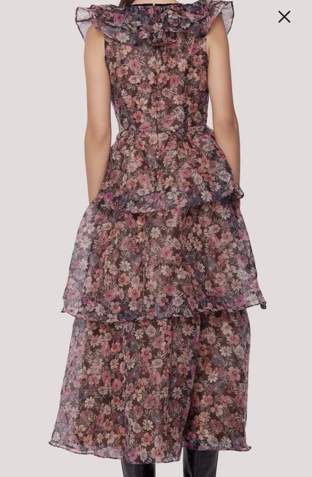 Lost + wander botanique floral long dress ruffle tiered v-neck short sleeve MD