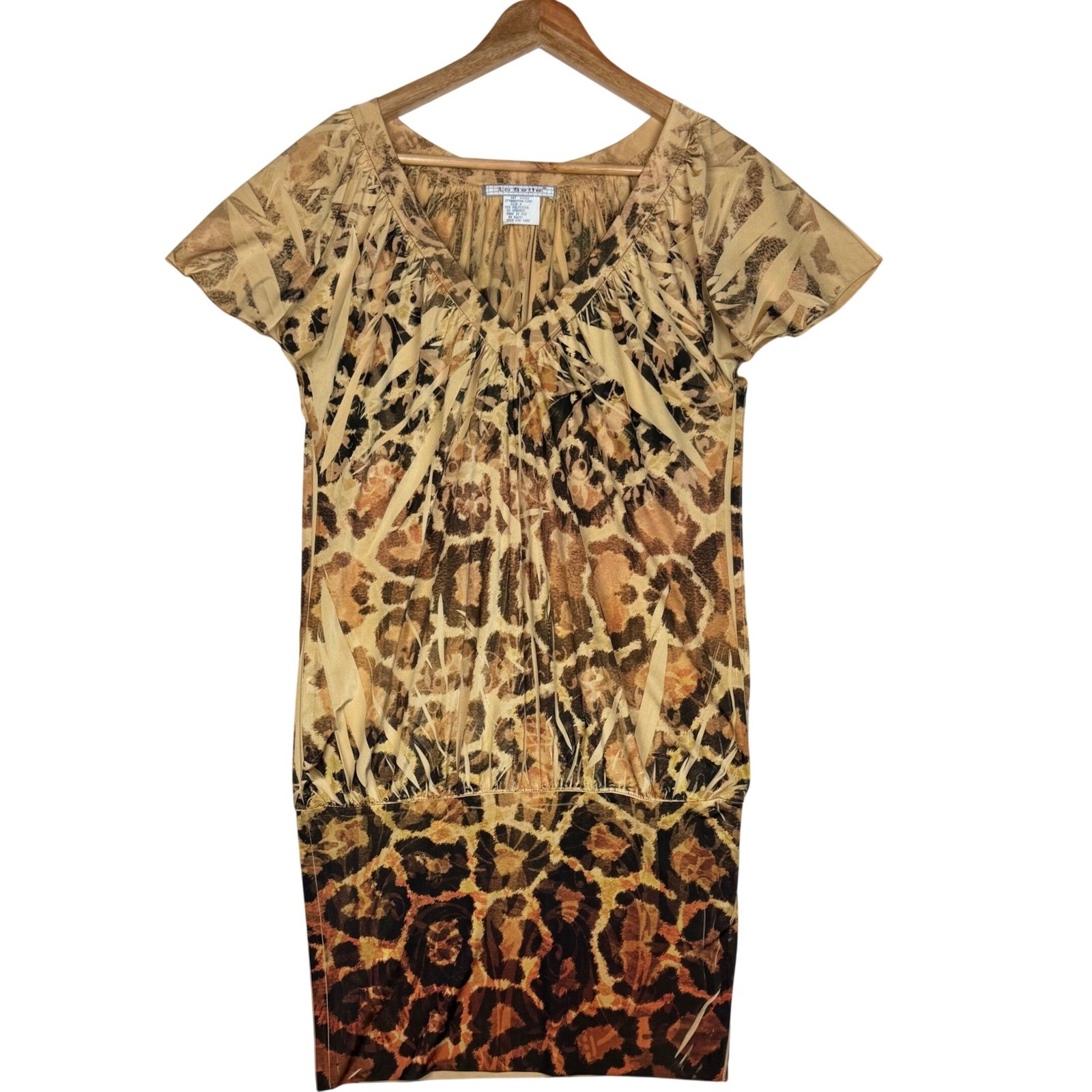 La Belle Women Medium Animal Print Mini Tunic Dress Stretch Y2K Boho Made in USA