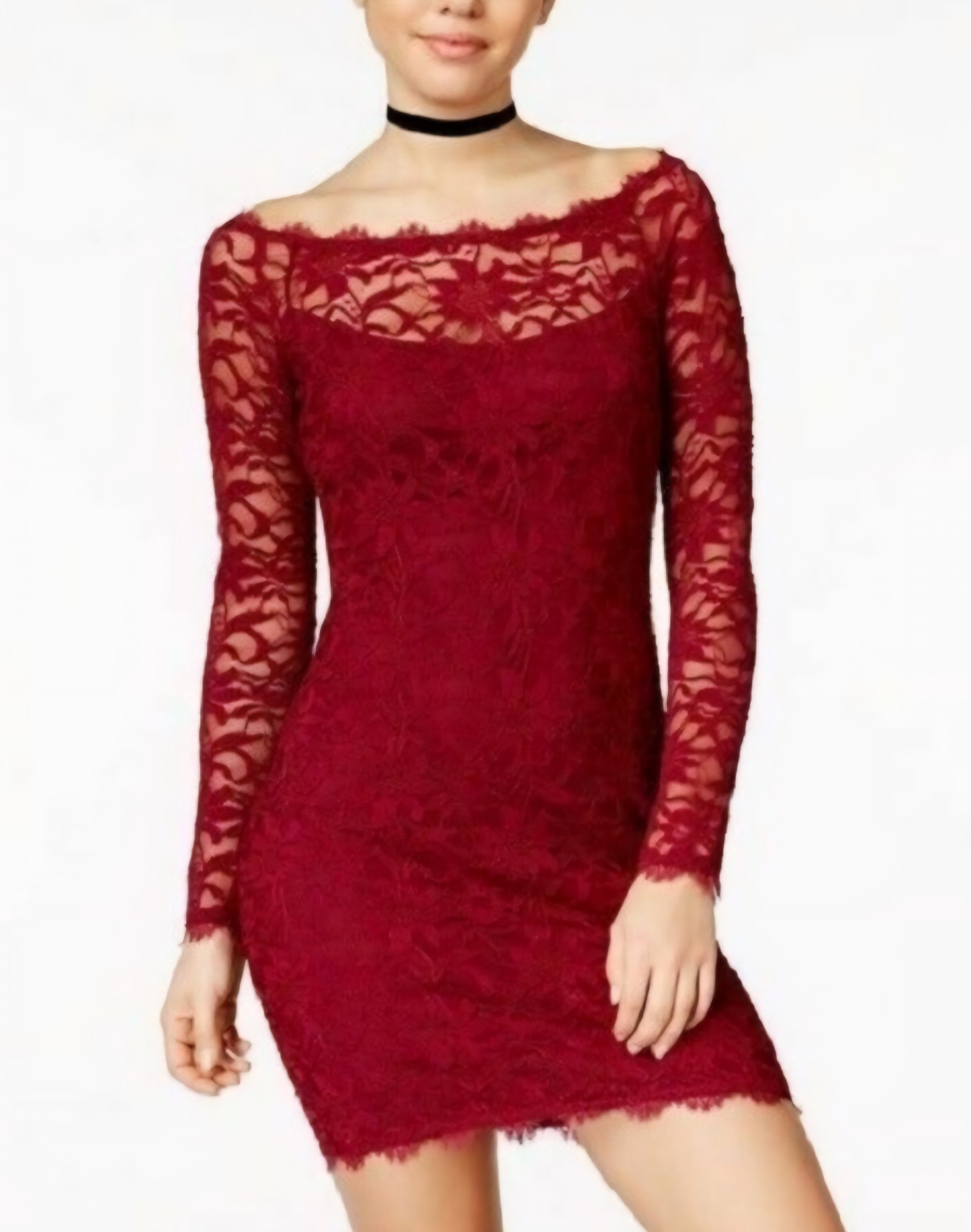 Jump Apparel Juniors Size XS Romantic Lace Scalloped Trim Semi Formal Dress Red