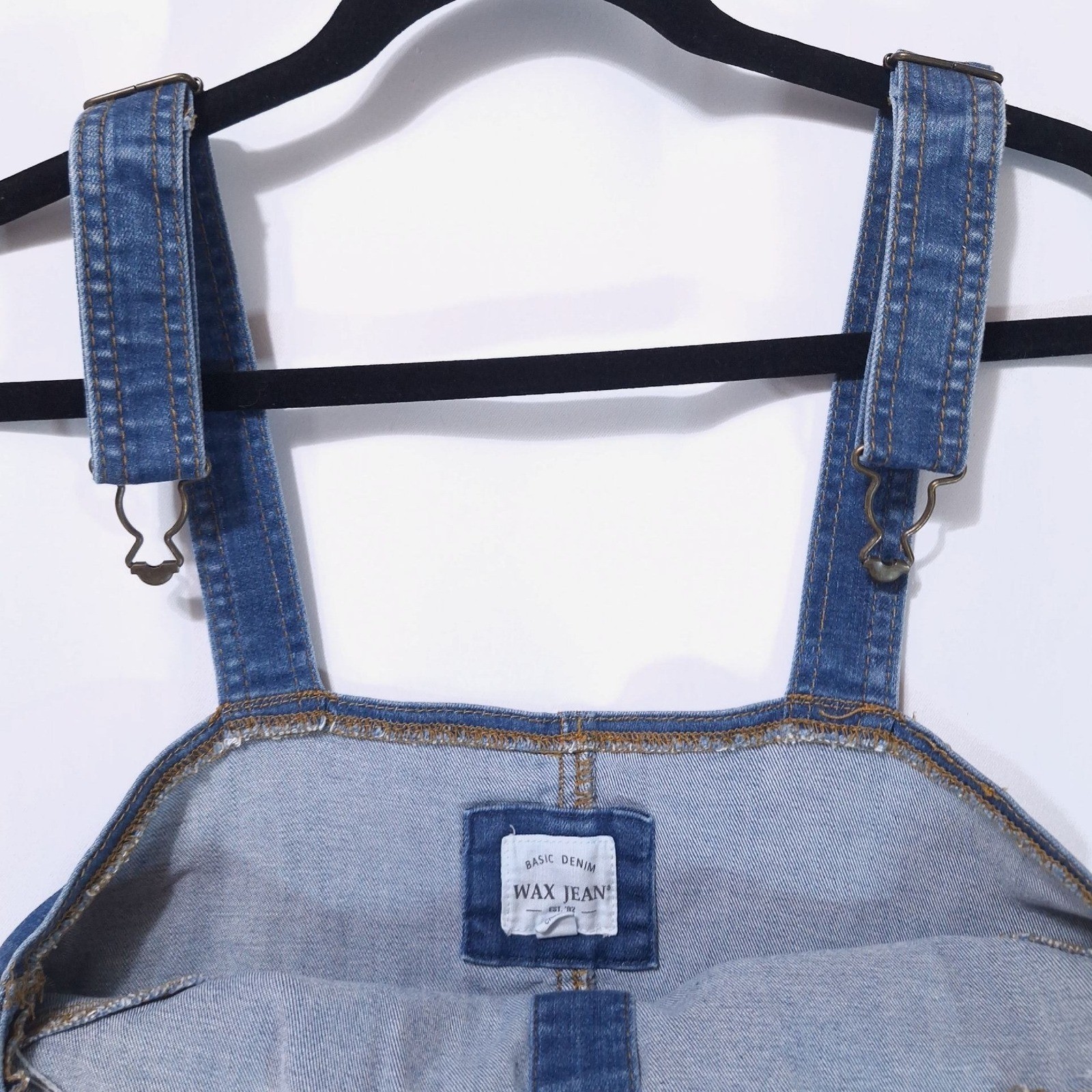 Wax Jean Button Front Denim Overall Mini Dress M Wash Blue Pinafore Raw Hem Y2K