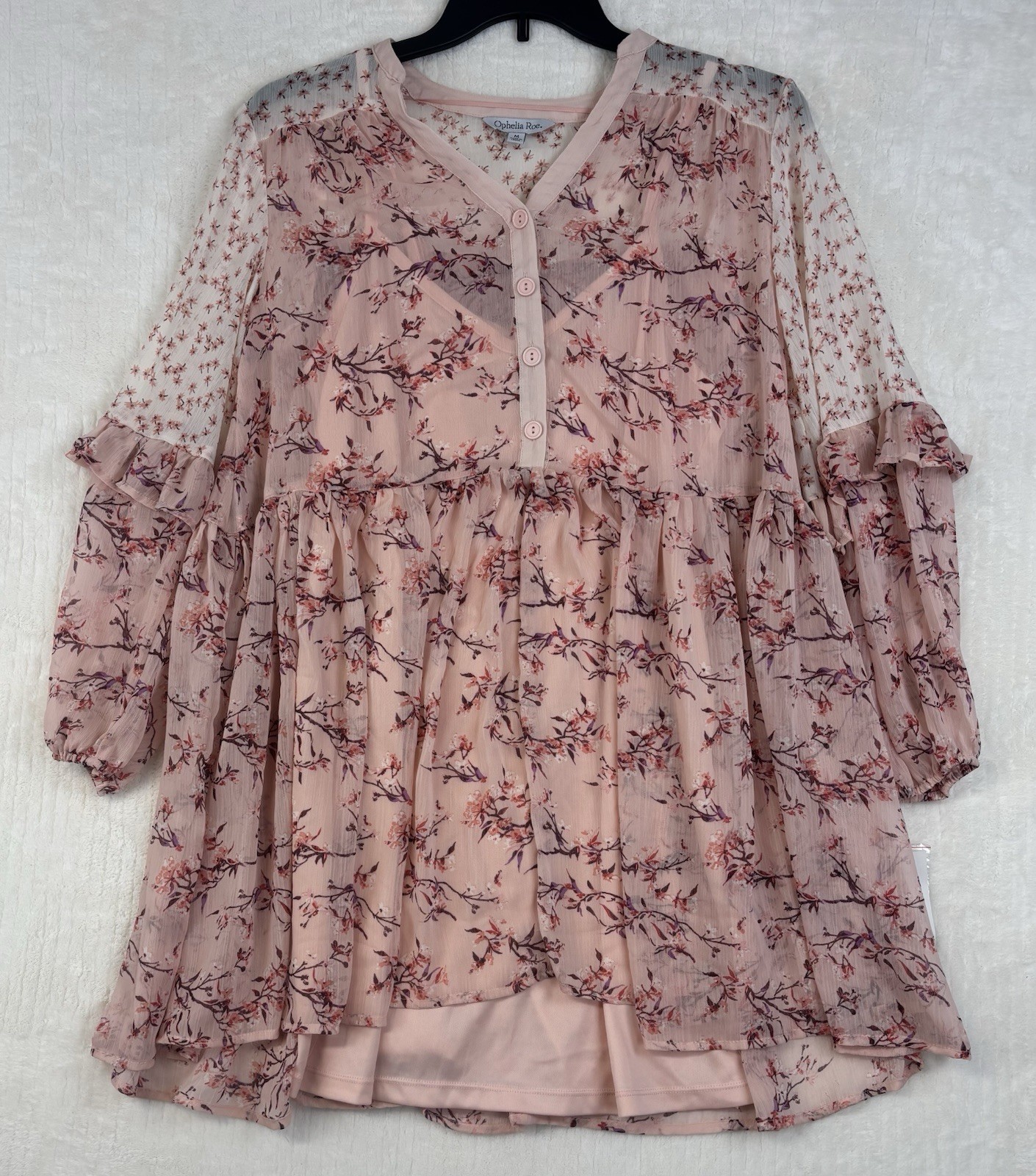 Ophelia Roe Spring Dress W/ Slip Floral Knee Legth NWT Size Med Peach