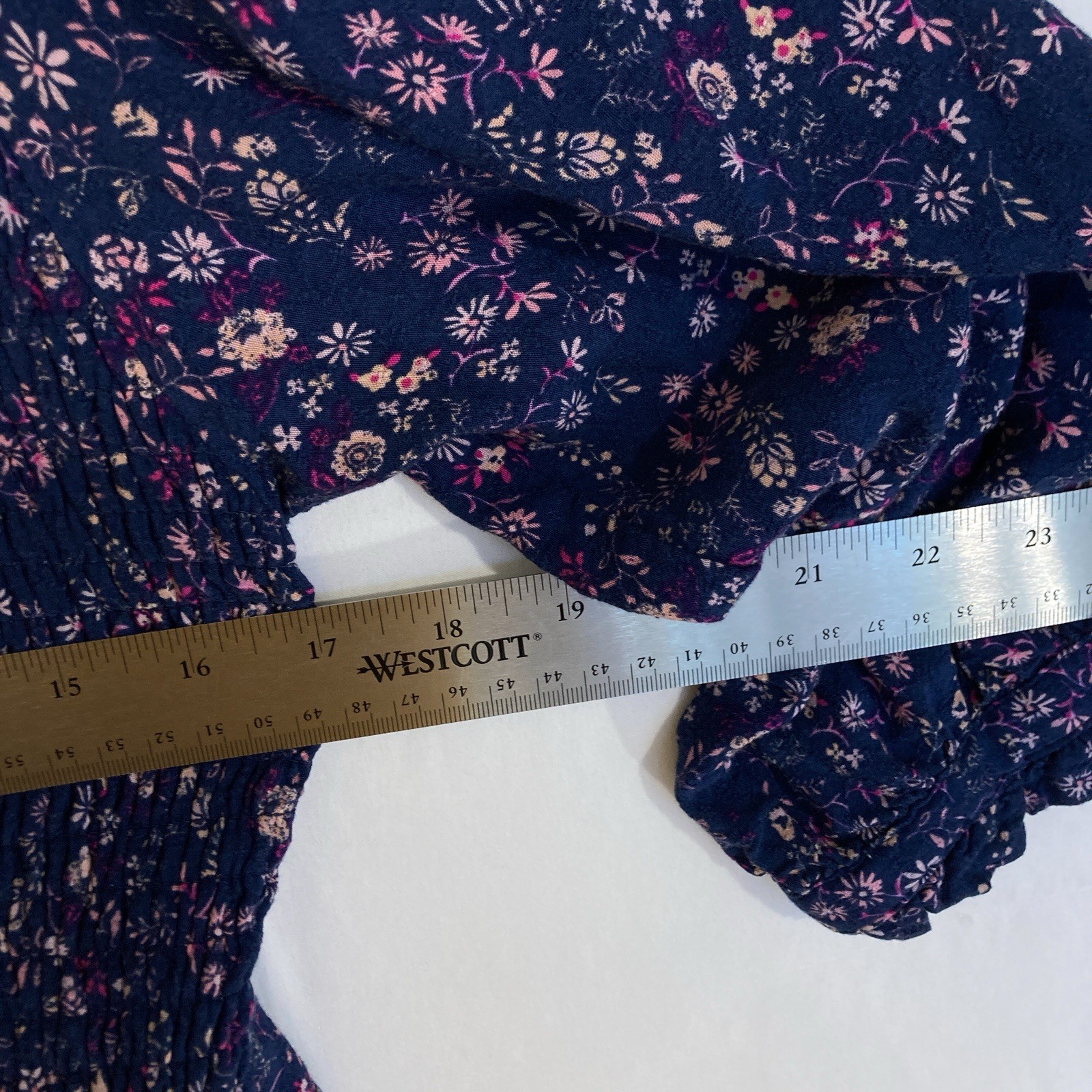 Penelope Rose Drop Waist Prairie Cottage Ditsy Floral Smocked Navy Dress Women S