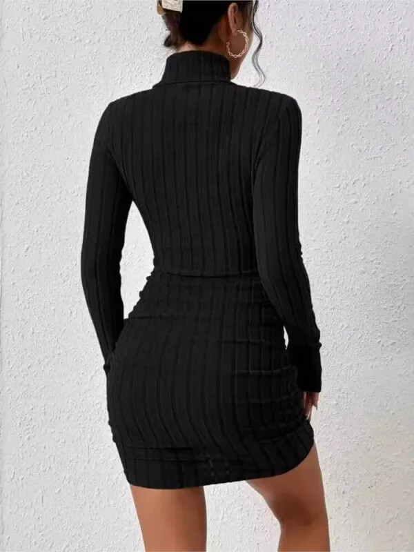 New Solid Dresses Autumn Winter Women Long Sleeves Turtleneck Sexy Bodycon