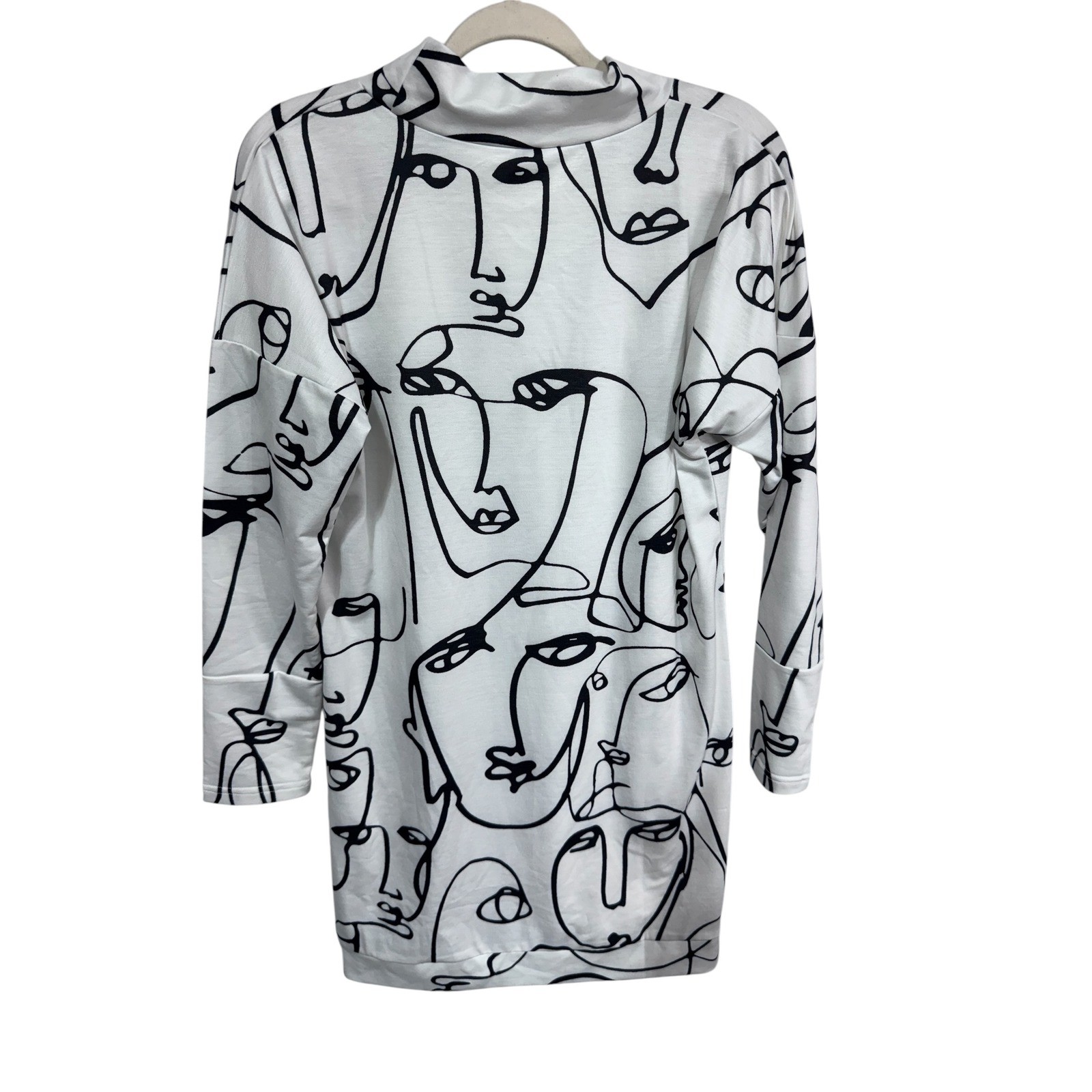 Abstract Faces A-Line Black/White Retro Dress Medium Tunic Art Line Graphic