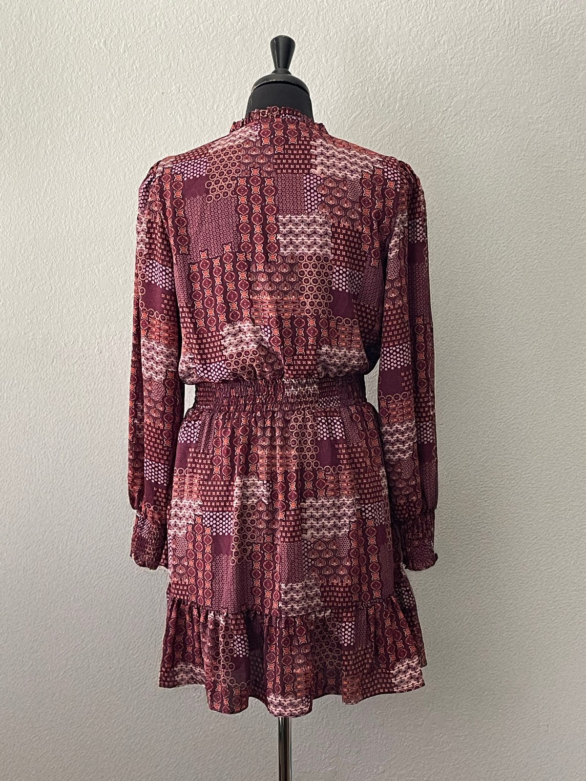 BCBG Paris Boho Patchwork Print Mini Dress M 8-10 Smocked Waist NWT
