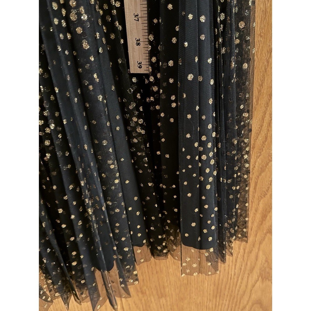 Jill Jill Stuart Black Gold Polka Dot Pleated Tulle V-Neck Gown Dress Size 6