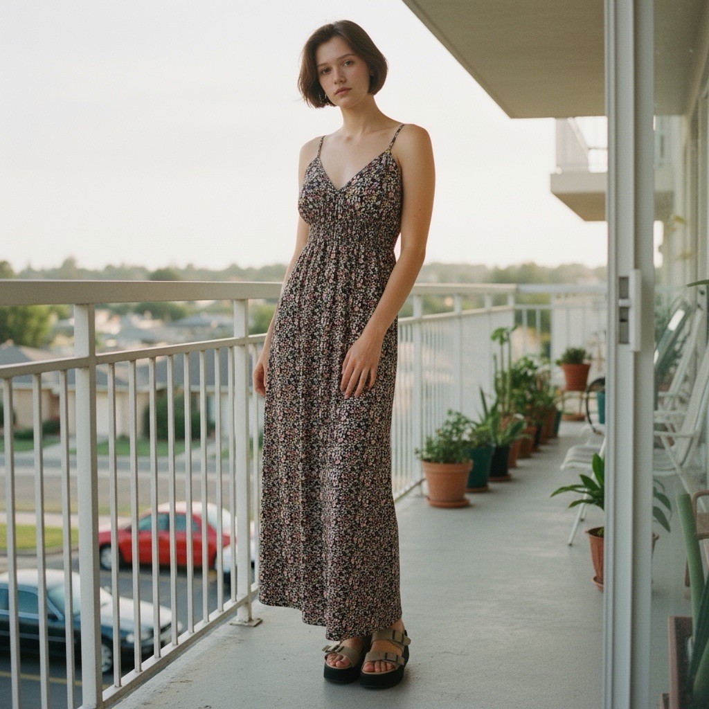 J For Justify XL Ditsy Micro Floral Slit Maxi Spaghetti Strap Dress Cottagecore
